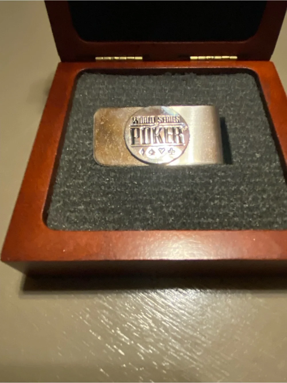 World Series of Poker WSOP Money Clip w/ Wood Display Box Made in USA